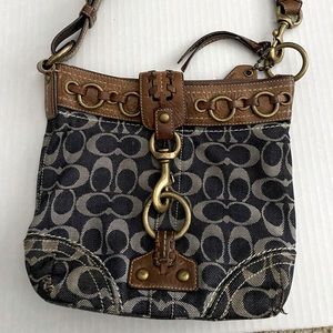 Im selling a dark blue coach bag with adjustable straps and lots of room in it.